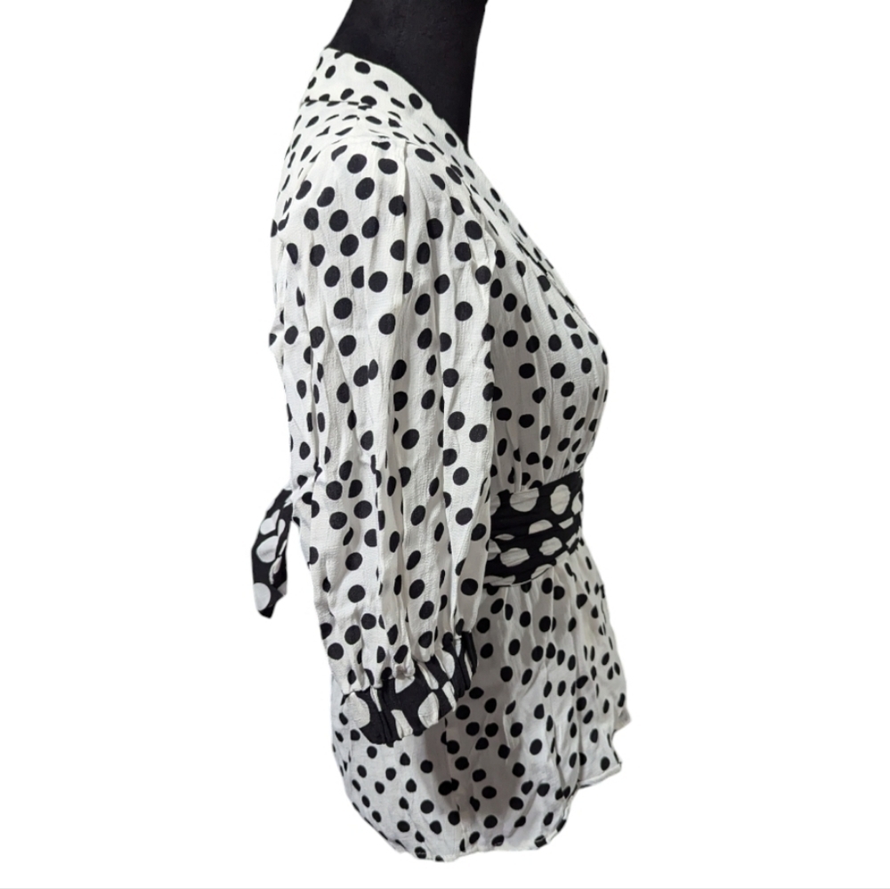 Zara TRF Viral Polka Dot Wrap Blouse with 3/4 Puff Sleeves - Picture 8 of 16